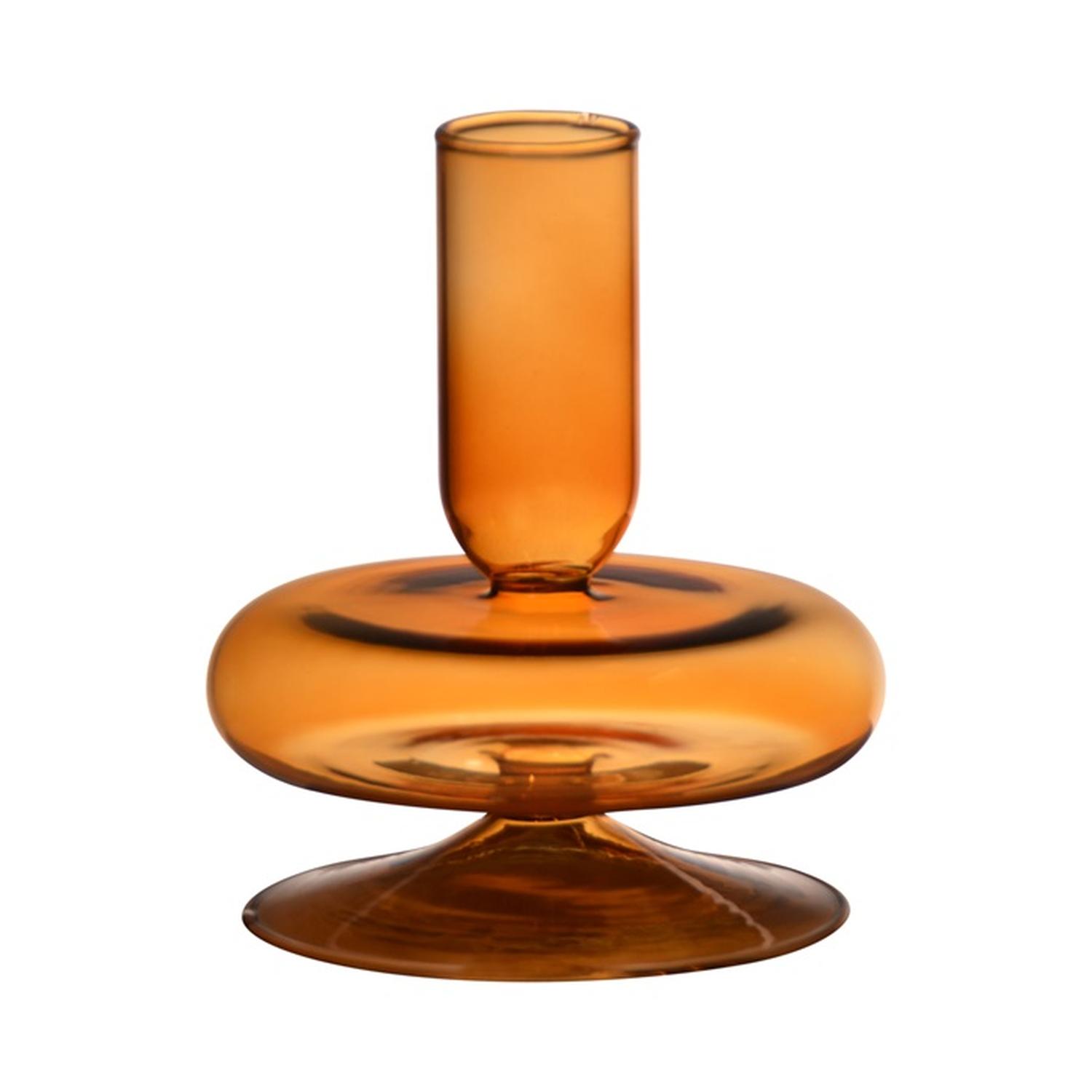Kerzenständer KENSIE, 12cm, Ø10cm orange-braun-klar, Glas