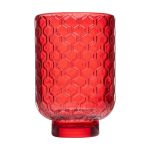 Teelichtglas LOIDA, Sechseck-Muster, rot-klar, 13cm, Ø8,5cm