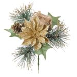 Deko Gesteck Weihnachtsstern, Kiefer HERMINA mit Geschenk, Steckstab, gold, 21cm, Ø17cm