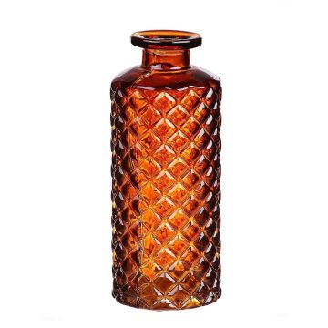 Glas Flasche Vase EMANUELA, Rautenmuster, orange-braun-klar, 13,2cm, Ø5,2cm