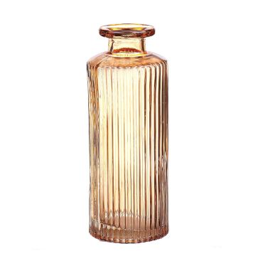 Glas Flasche Vase EMANUELA, Rillenmuster, taupe-klar, 13,2cm, Ø5,2cm