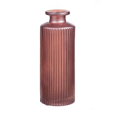 Glas Flasche Vase EMANUELA, Rillenmuster, rosa-metallic, 13,2cm, Ø5,2cm