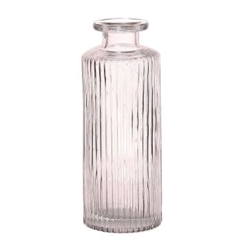 Glas Flasche Vase EMANUELA, Rillenmuster, klar, 13,2cm, Ø5,2cm