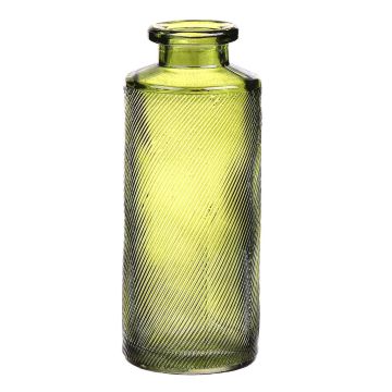 Glas Flasche Vase EMANUELA, Maserung, olivgrün-klar, 13,2cm, Ø5,2cm