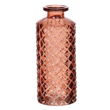 Glas Flasche Vase EMANUELA, Rautenmuster, braun-klar, 13,2cm, Ø5,2cm