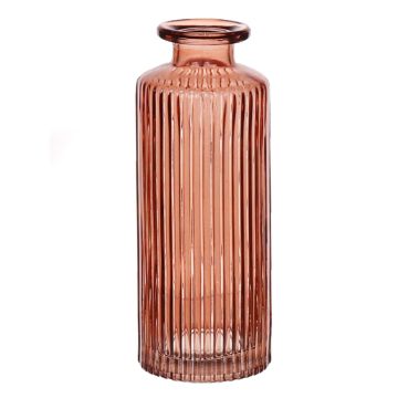 Glas Flasche Vase EMANUELA, Rillenmuster, braun-klar, 13,2cm, Ø5,2cm