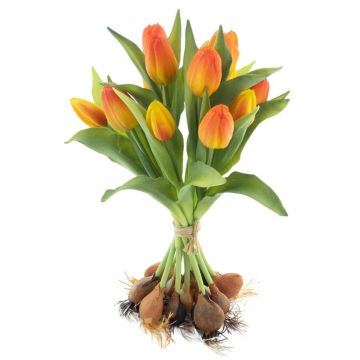 Künstlicher Tulpenstrauß LONA mit Zwiebeln, orange-gelb, 35cm, Ø25cm