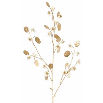 Satin Lunaria Zweig PINDUS mit Blüten, weiß-gold, 85cm