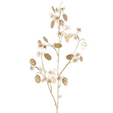 Satin Lunaria Zweig PINDUS mit Blüten, creme-gold, 85cm