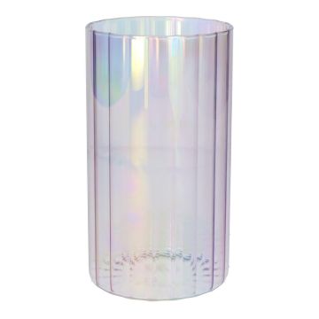 Deko Vase BLANDINA, Glas, Rillen, lila-irisierend-transparent, 18cm, Ø10cm