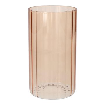 Deko Vase BLANDINA, Glas, Rillen, altrosa-transparent, 18cm, Ø10cm