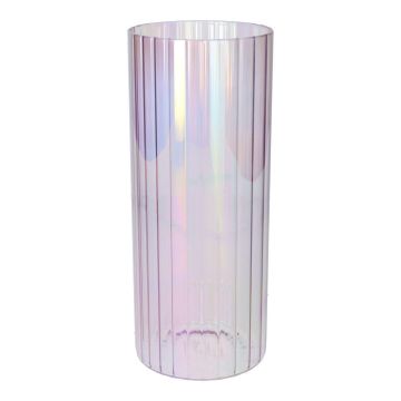 Deko Vase BLANDINA, Glas, Rillen, lila-irisierend-transparent, 24cm, Ø10cm