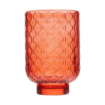 Teelichtglas LOIDA, Sechseck-Muster, orange-klar, 13cm, Ø8,5cm