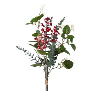 Kunst Eukalyptus Schneebeeren Bund MERSA, beschneit, rot-grün, 60cm