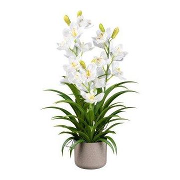 Plastikblume Cymbidium Orchidee CANFOL, Melamin-Übertopf, Wurzeln, weiß, 70cm