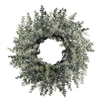 Deko Kranz Eukalyptus ROKLA mit Blüten, gefroren, weiß-grün, Ø50cm