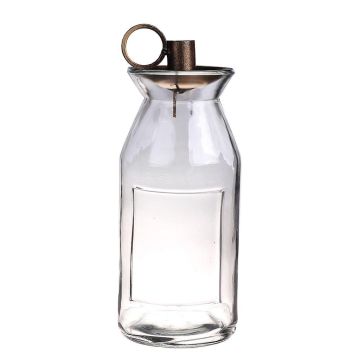 Leuchter für Kerzen NENEKONI auf Glasflasche, Henkel, klar-bronze, 21,5cm, Ø9,5cm