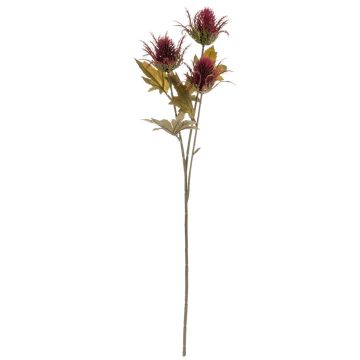 Kunst Blumen Zweig Edeldistel TOTTE, Trockenoptik, burgunderrot, 65cm