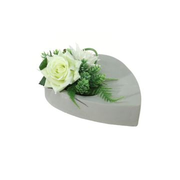 Künstliches Blumengesteck Rose, Dahlie, Hopfen DYVEKE, Dekotopf, weiß-grün, 12cm, Ø25cm