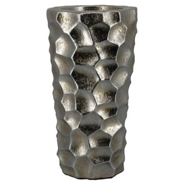 Design Keramik Pflanzvase MESLA mit Facetten, silber, 62cm, Ø33cm