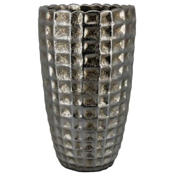 Design Keramik Pflanzvase CENIK mit Facetten, silber, 50cm, Ø26cm