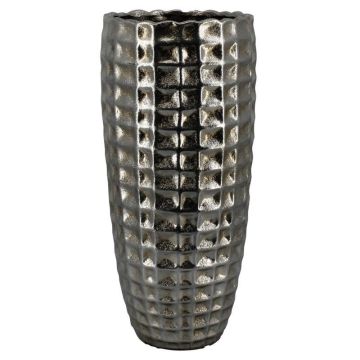 Design Keramik Pflanzvase CENIK mit Facetten, silber, 73cm, Ø32,5cm