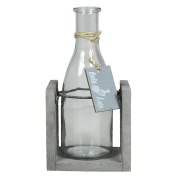 Flasche ANYA aus Glas, mit Holzständer, klar, 10x8x20cm