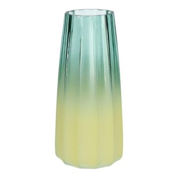 Blumenvase AMALFRIED mit Rillen, Glas, blau-gelb, 21cm, Ø10cm