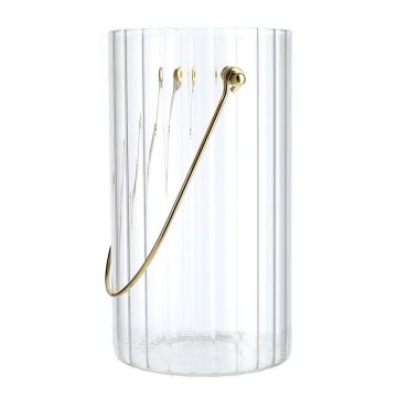 Deko Vase BLANDINA mit Henkel, Glas, Rillen, transparent-gold, 18cm, Ø10cm