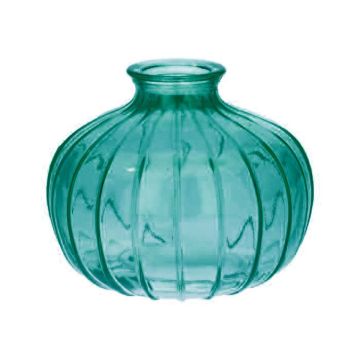 Blumen Vase ALFHARD, Glas mit Rillen, petrolblau-klar, 8,5cm, Ø10,5cm