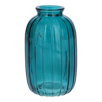 Flasche SILVINA aus Glas, Rillen, petrolblau-klar, 12cm, Ø7cm