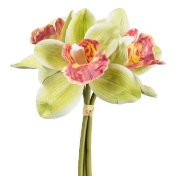 Kunstblumenstrauß Cymbidium Orchidee VOTEM, grün-rot, 25cm