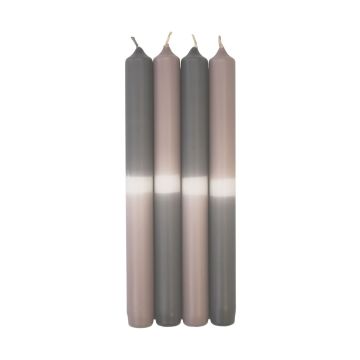 Dip Dye Tafelkerzen LISSITA, 4 Stück, grau-silbergrau, 25cm, Ø2,3cm, 11h