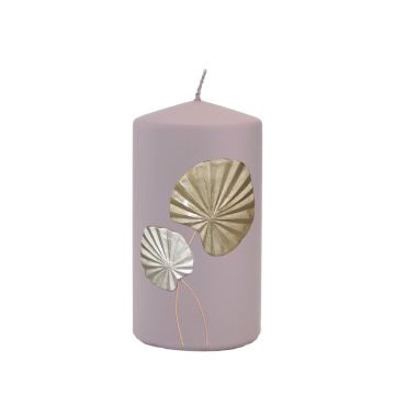 Säulenkerze LLUVIA mit Palmwedel Motiv, mauve, 13cm, Ø7cm, 52h