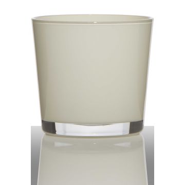 Großer Teelichthalter ALENA, Glas, creme, 9cm, Ø10cm