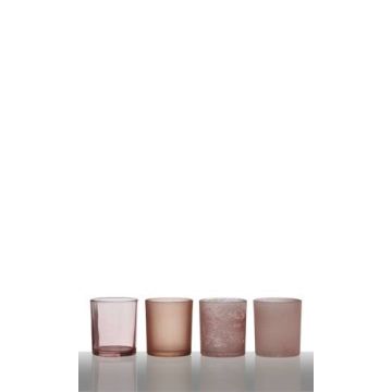 4er Set Glas-Teelichter LYLA, rosa, 28,5x7x8cm