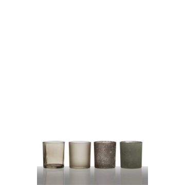 4er Set Glas-Teelichter LYLA, 4 Stück, braun-grau, 28,5x7x8cm