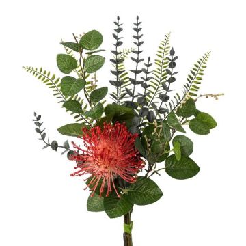 Künstlicher Blumenstrauß Nadelkissen Protea Eukalyptus CUNTA, koralle-grün, 55cm