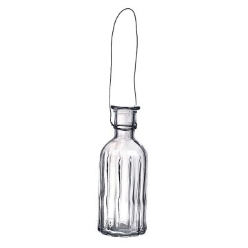 Glas Flasche ANANKE mit Rillen, Henkel, klar, 19cm, Ø7,4cm