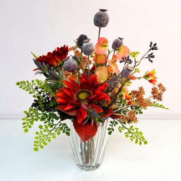 Kunst Herbststrauß HELENA, Sonnenblume, rot, 40cm, Ø35cm